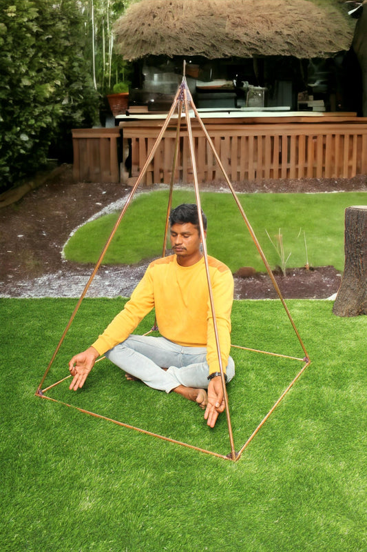 3 Feet (91.44 cm) Made up of all natural Crystals Nubian Copper Orgonite Pyramid For Meditation With 5 Connector And 8 Poles