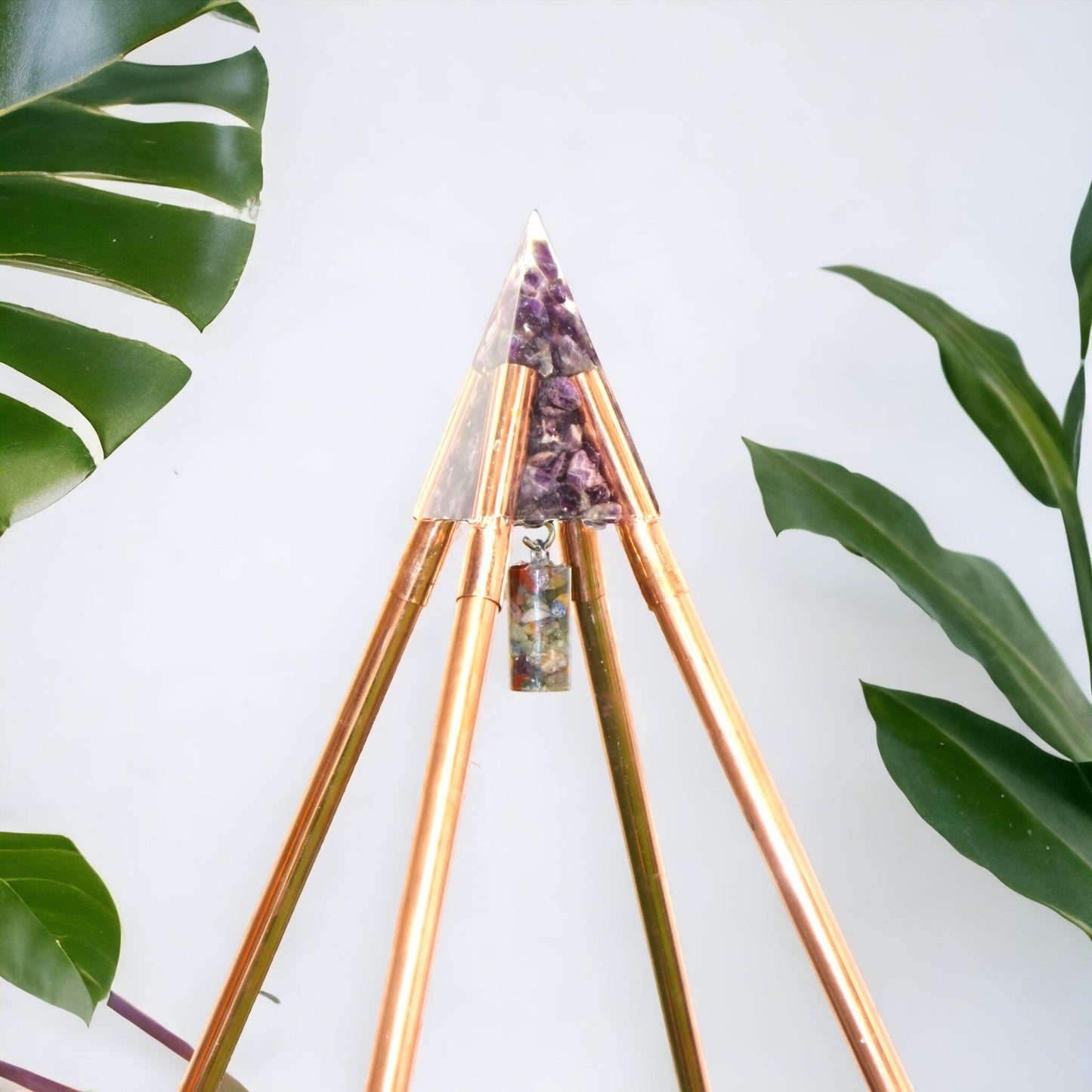 4 Feet (121.92 cm) Made up of all natural Crystals Nubian Copper Orgonite Pyramid For Meditation With 5 Connector And 8 Poles